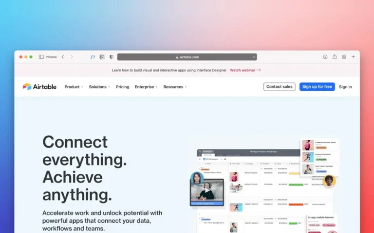 Página de inicio de una web en un navegador, con un titular grande y botones de acción