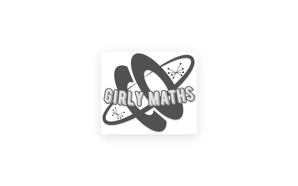 Girly Maths logo in black and white: the name over two crossed ovals with sparkles